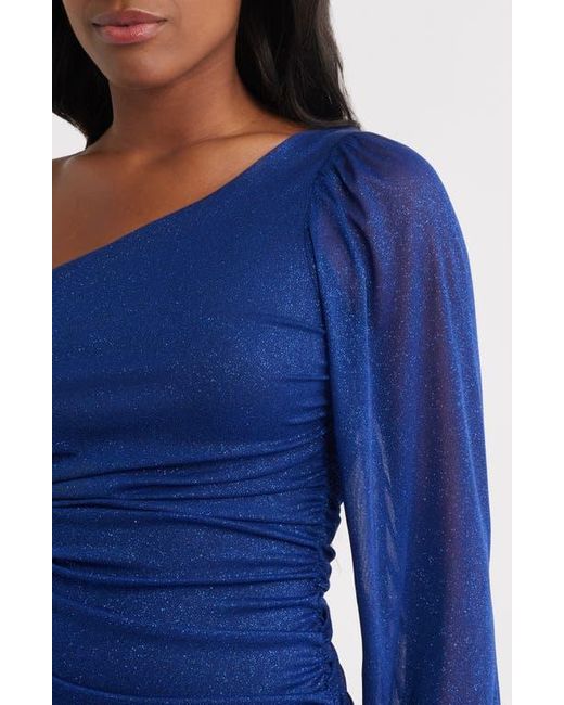 Jump Apparel Blue One Shoulder Metallic Ruched Minidress