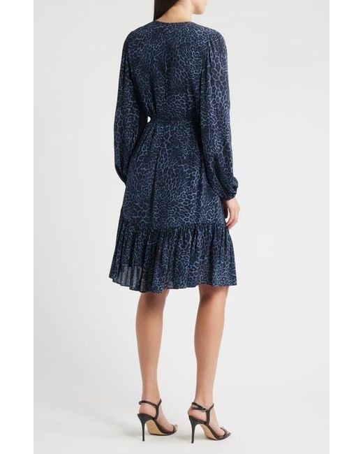 Kobi Halperin Women's Blue Cheryl Print Ruffle Hem Long Sleeve Dress