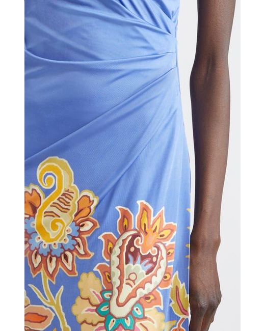 Etro Blue Floral Print Jersey Dress
