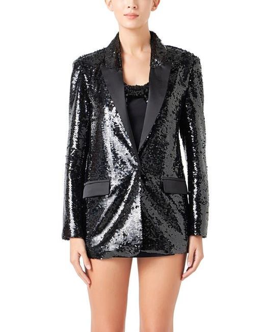Endless Rose Black Oversize Sequin Blazer