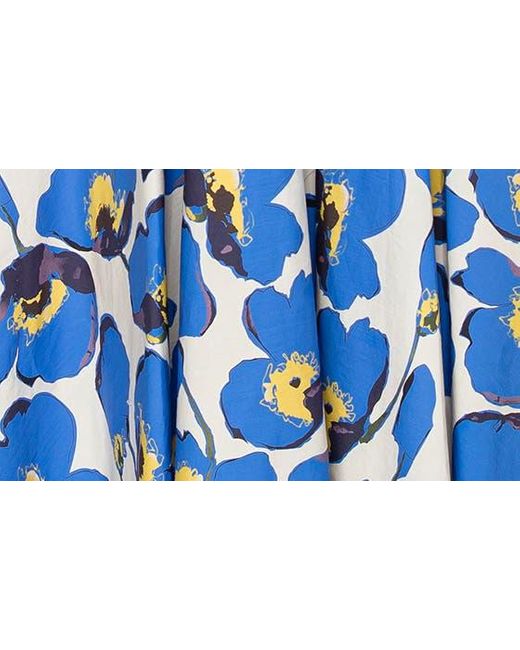 MELLODAY Blue Floral Print Belted Long Sleeve A-line Dress