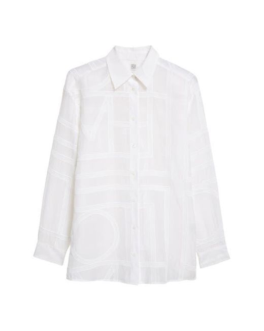 Totême  White Embroidered Organic Cotton & Silk Monogram Oversize Button-Up Shirt