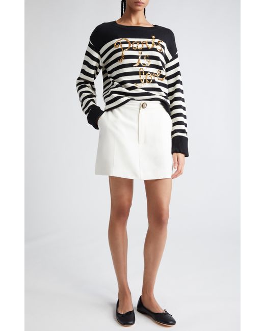 Cinq À Sept White Paris Is Love Sequin Stripe Cotton Blend Sweater