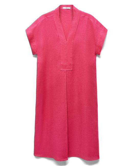 Mango Pink Short Sleeve Linen Shirtdress