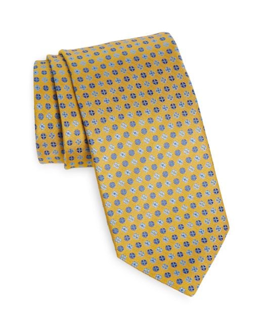 David Donahue Yellow Neat Silk Tie for men