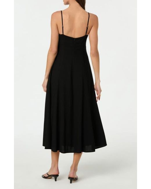 Astr Linen Blend Midi Dress in Black | Lyst