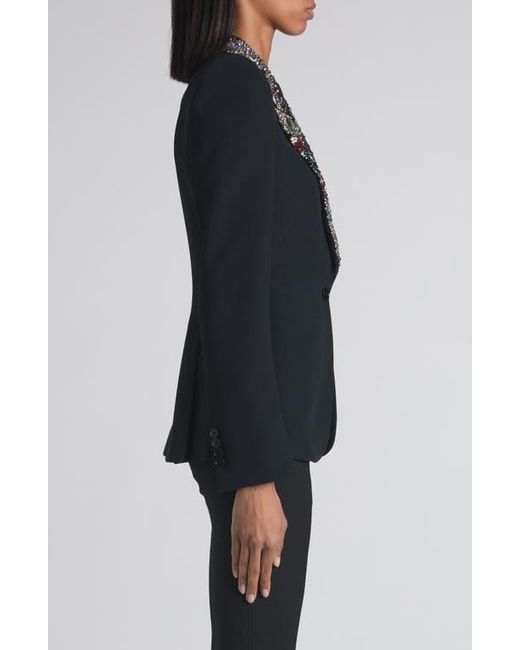 Alexander McQueen Black Embellished Lapels Crepe Blazer