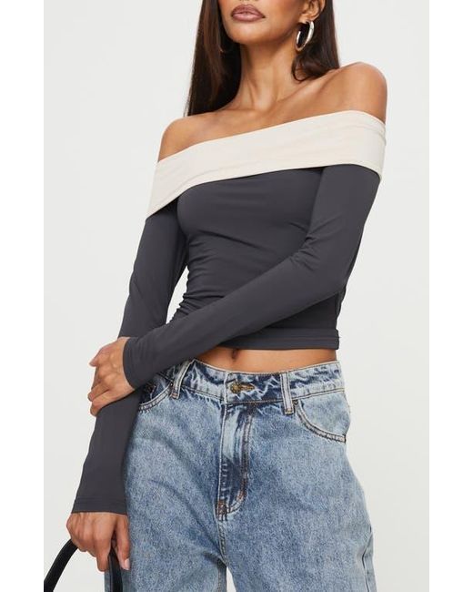 Princess Polly Blue Machado Colorblock Off The Shoulder Top