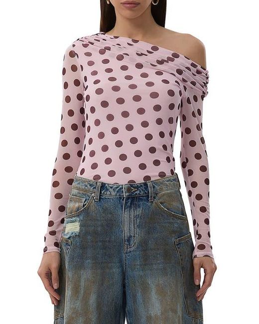 AFRM Red Barry One-Shoulder Mesh Top