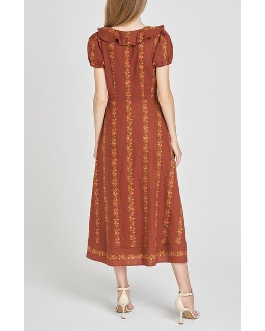 Wayf Multicolor Fern Floral Linen Blend Midi Dress