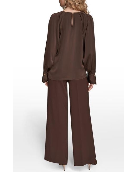 Donna Karan Brown Chain Detail Long Sleeve Top