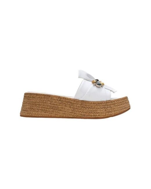 Prologue Shoes White Shara Braided Bow & Bee Buckle Platform Sandal
