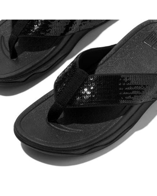 Fitflop Black Surfa Sequin Toe-Post Sandals