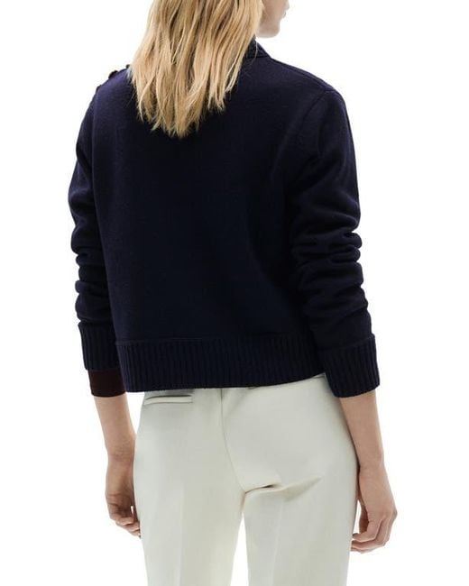 Mango Blue Button Shoulder Mock Neck Sweater