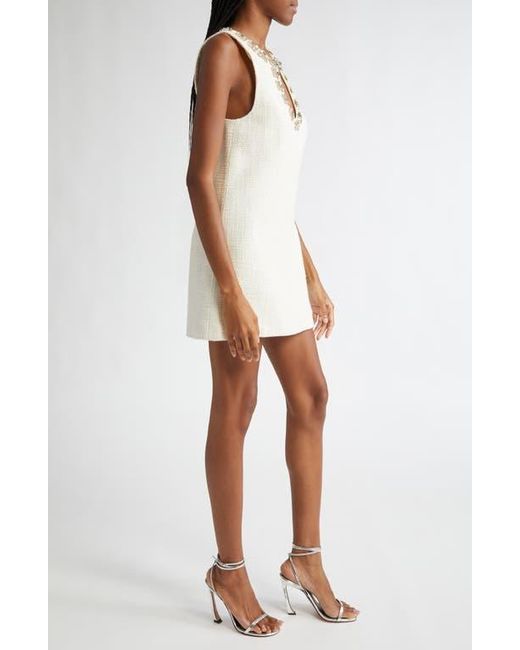 Cinq À Sept White Franchelle Crystal Embellished Tweed Minidress