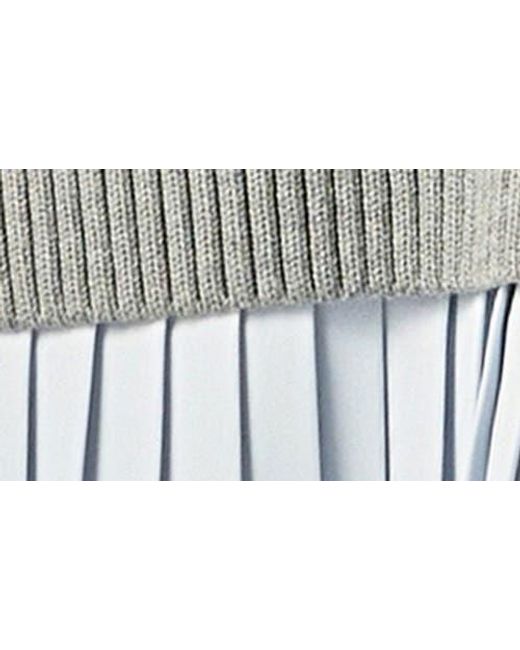 English Factory Gray Long Sleeve Pleated Mixed Media Sweater Dress