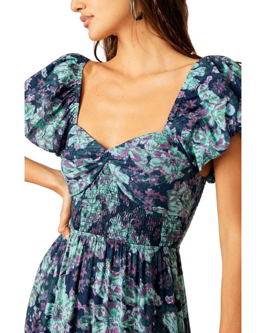 Free People Blue Sundrenched Floral Tiered Maxi Sundress