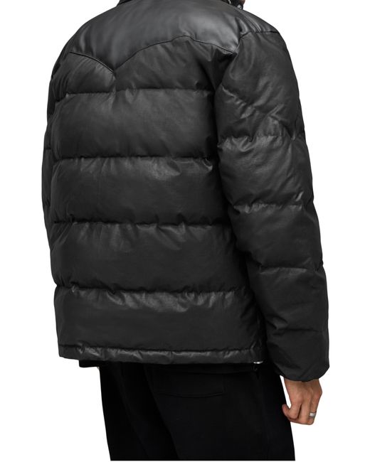 AllSaints Altair Waxed Puffer Jacket With Stowaway Hood in Black