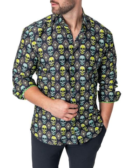 Maceoo Fibonacci Regular Fit Skull Buttonup Shirt in Green for Men Lyst