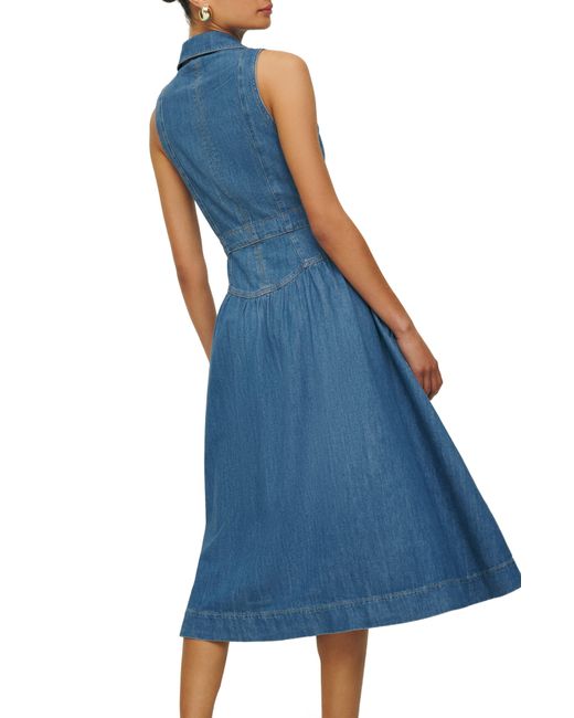 Reformation Blue Ellison Sleeveless Button-front Denim Midi Dress