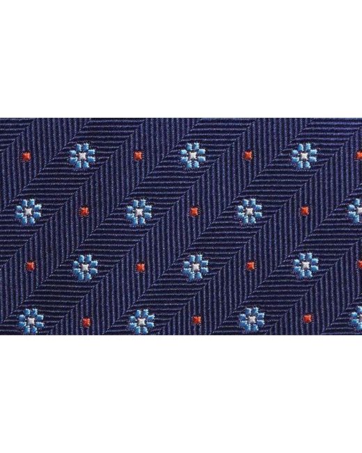 David Donahue Blue Neat Floral Silk Tie for men