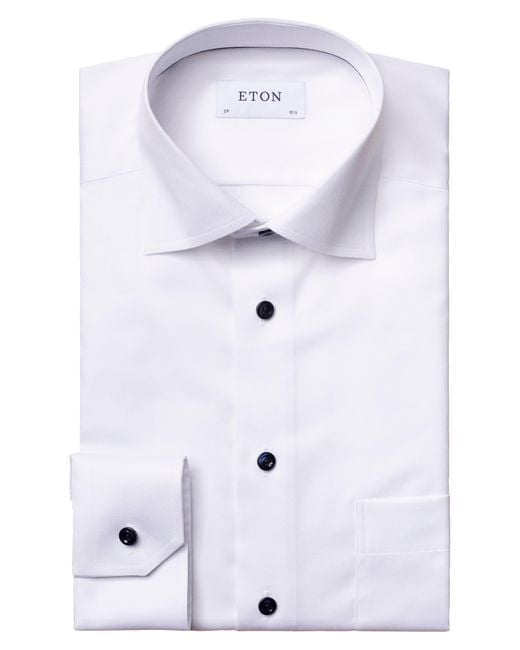 Eton of Sweden White Classic Fit Navy Buttons Twill Dress Shirt for men