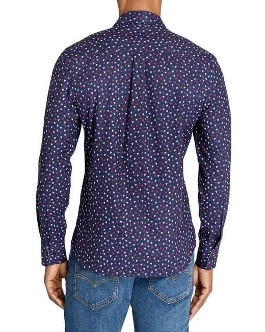 Con.struct Blue Slim Fit Mini Hearts Recycled 4-Way Stretch Performance Long Sleeve Shirt for men