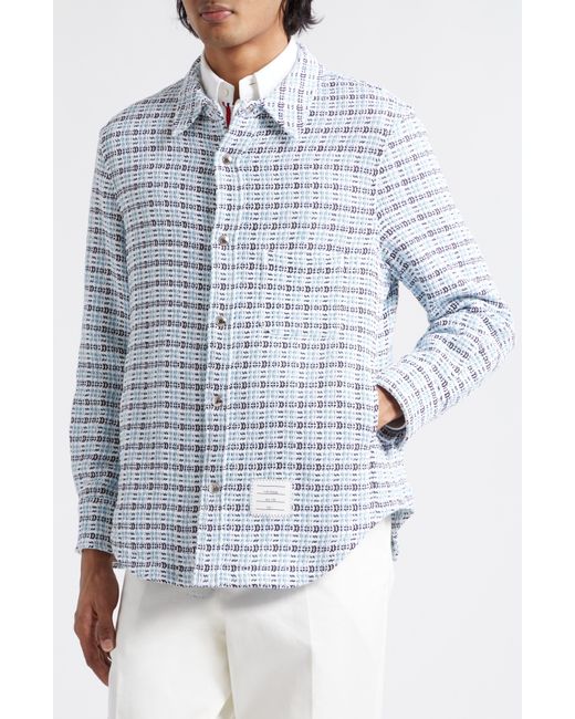 Thom Browne Blue Cotton Tweed Shirt Jacket for men