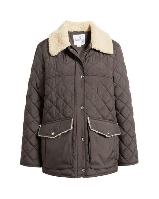 Sam Edelman Brown Quilted Twill Jacket With Faux Shearling Collar