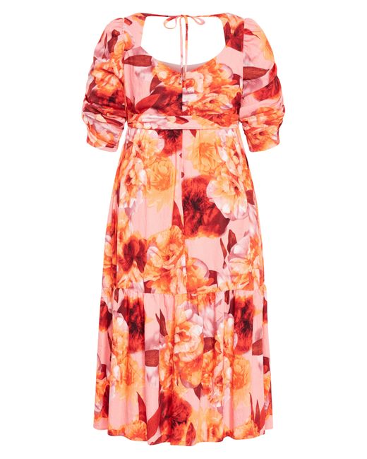 City Chic Red Poppie Floral Belted Maxi Dress