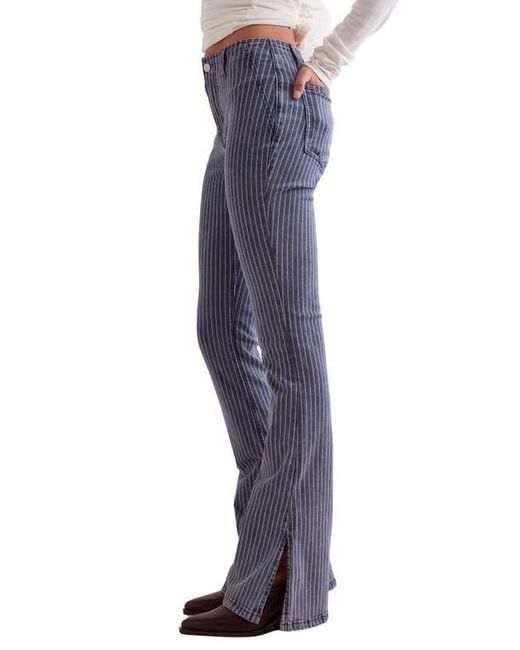 Free People Blue Level Up Stripe Side Slit Bootcut Jeans