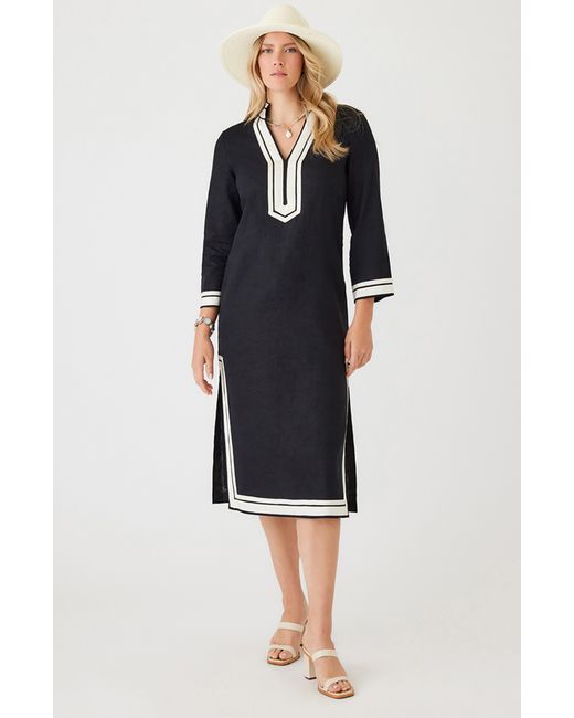 Karen Kane Black The St. Tropez Long Sleeve Linen Blend Midi Dress