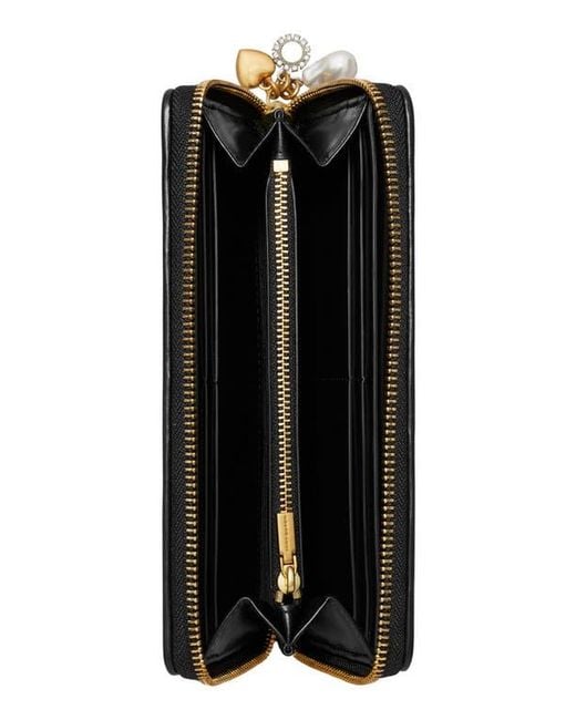 Tory Burch Black Kira Diamond Quilted Charm Zip Wallet