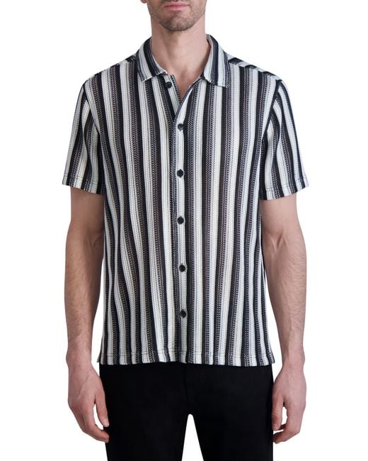 Karl Lagerfeld Multicolor Stripe Knit Short Sleeve Button-up Shirt for men