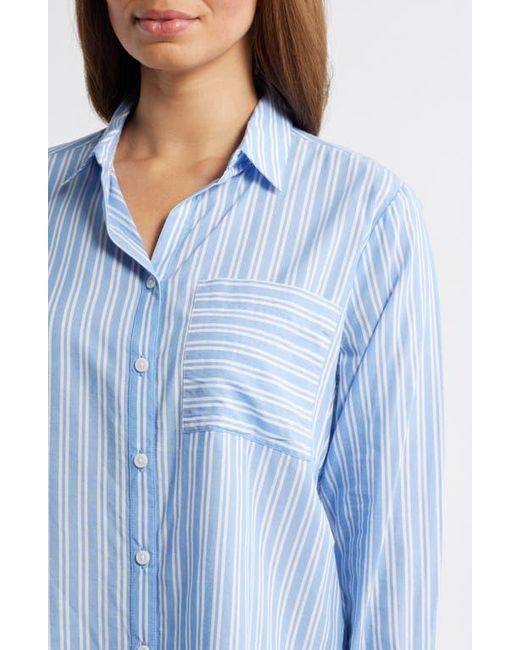 Beach Lunch Lounge Blue Candy Stripe Cotton Blend Button-Up Shirt