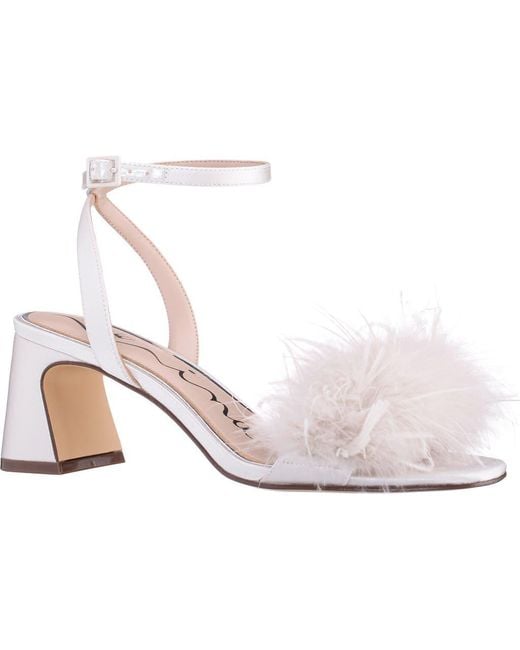 Nina White Bev Ankle Strap Faux Feather Sandal