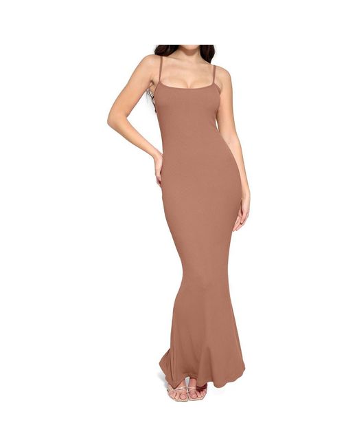 knee length dresses for ladies Deep-V Lace High-Slit Maxi Dress with Built-In Shapewear – SheCurve