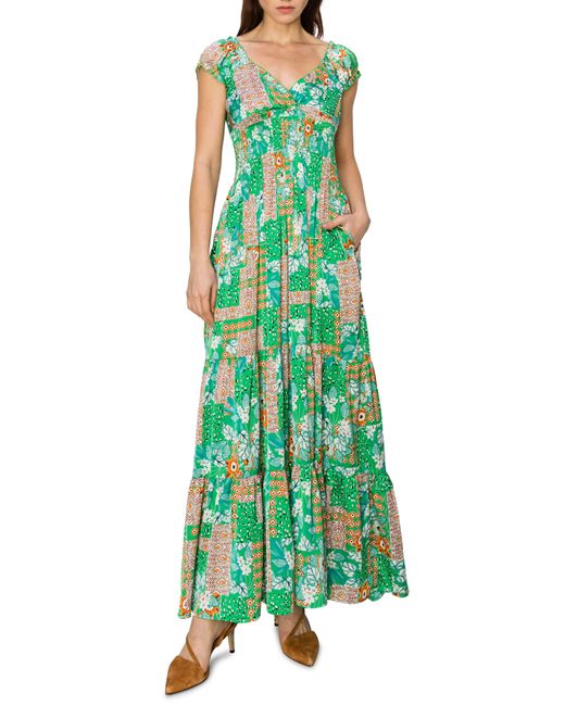 MELLODAY Green Floral Smocked Waist Maxi Dress