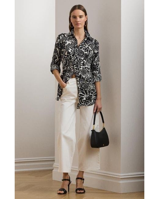 Ralph Lauren Black Floral Linen Button-Up Shirt