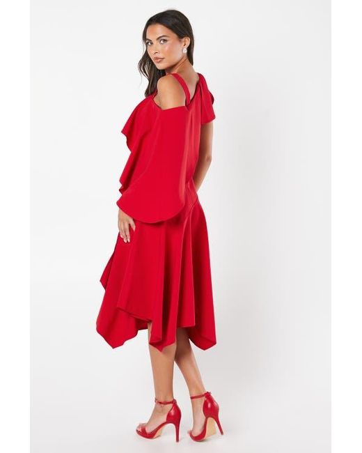Coast Red One Shoulder Ruffle Crepe Midi Dress