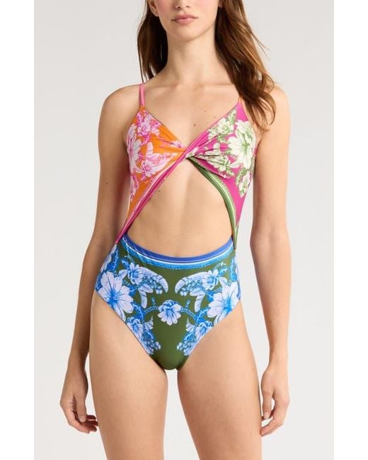 FARM Rio Floral Elegance Mixed Scarves Cutout One-Piece