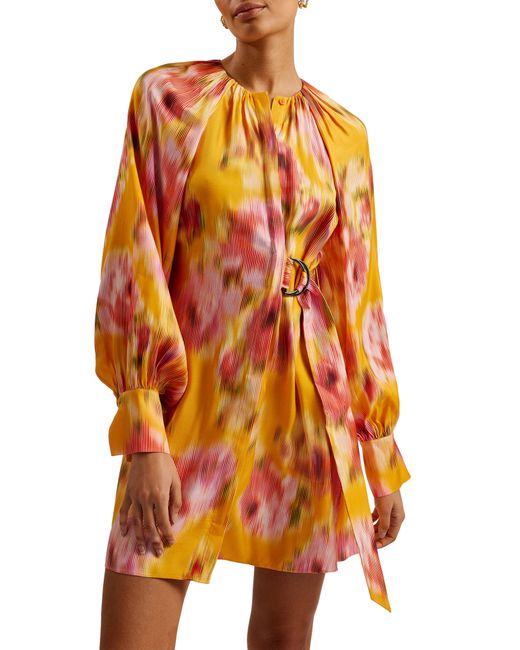 Ted Baker Orange Akemi Long Sleeve Faux Wrap Minidress