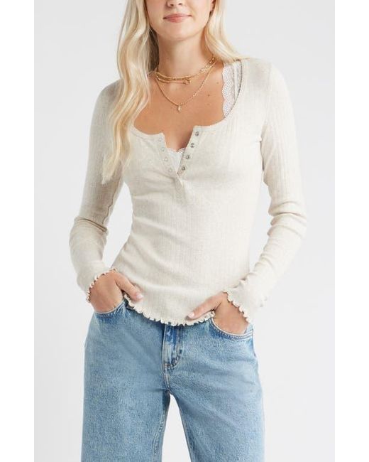 BP. White Cotton Blend Pointelle Henley Top
