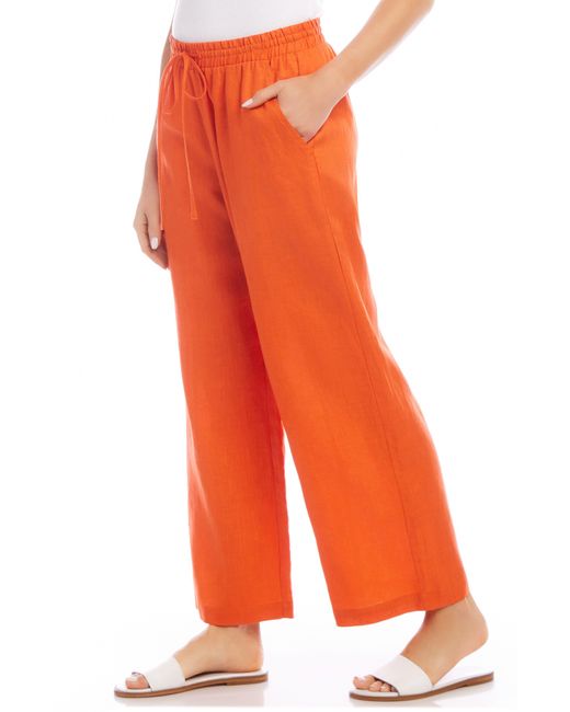 Karen Kane Orange Wide Leg Drawstring Linen Pants