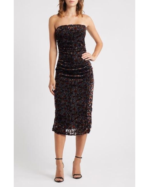 Lulus Women's Black Pixie Metallic Floral Strapless Mesh Midi Dress
