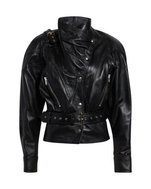 VAQUERA Black Bombshell Belted Leather Jacket