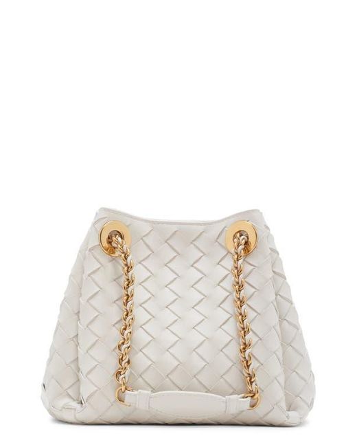 Bottega Veneta White Small Parachute Chain Intrecciato Leather Shoulder Bag