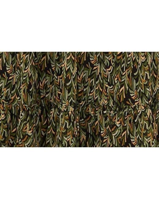 Vince Camuto Green V-Print Georgette Tiered Skirt