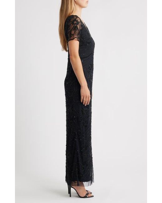 Pisarro Nights Black Beaded Mesh Gown