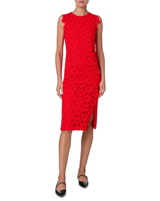 Akris Red Anemones Lace & Silk Crepe Sheath Dress